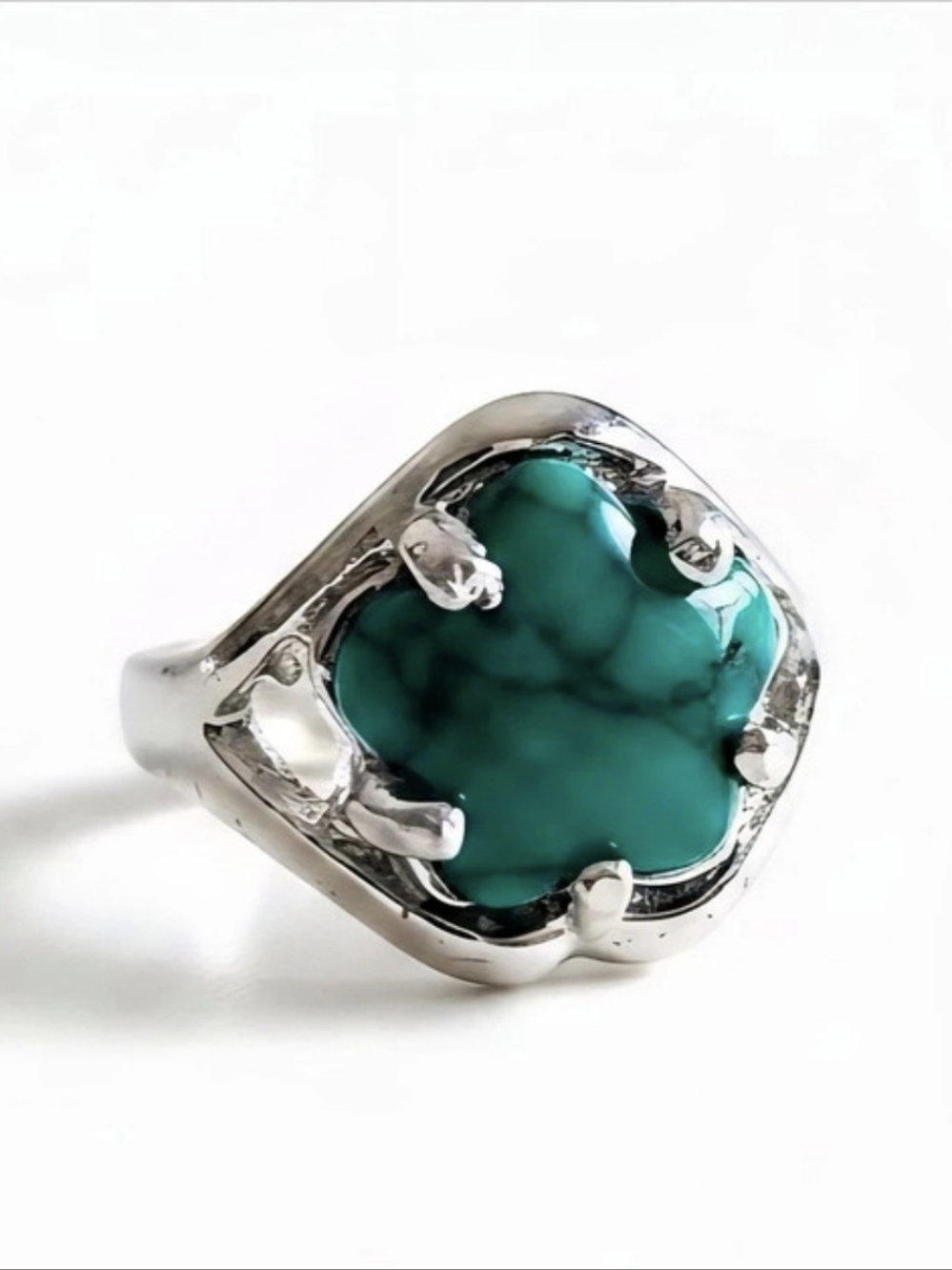 Sterling Silver Green Turquoise Cocktail Ring Prong Set Statement Size 5.25